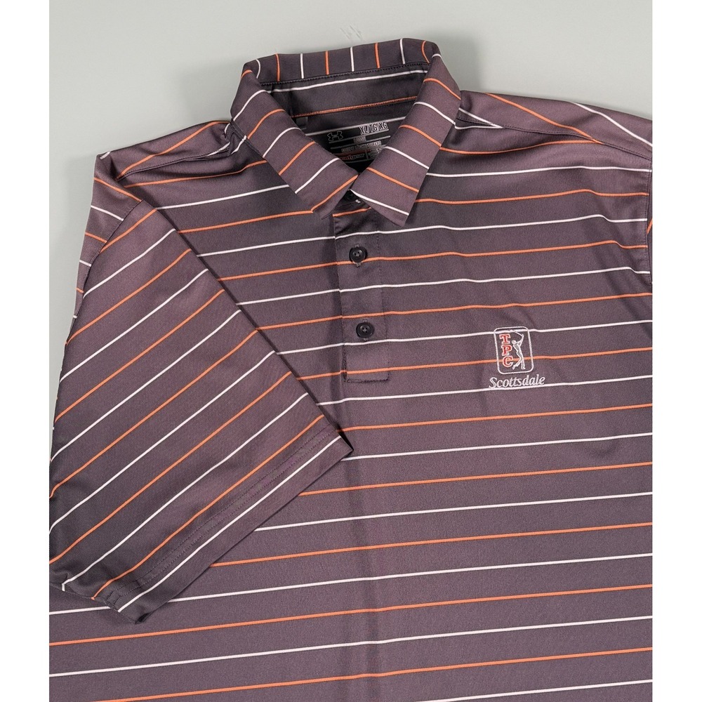 Under Armour Performance Golf Polo Shirt Mens XL Gray Stripe TPC Scottsdale Logo
